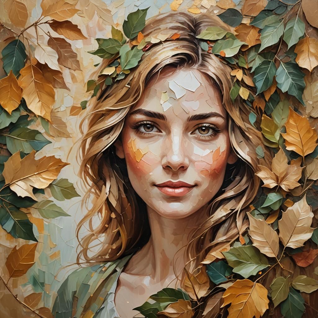 A mesmerizing painting of a woman portrait whose face is sur...