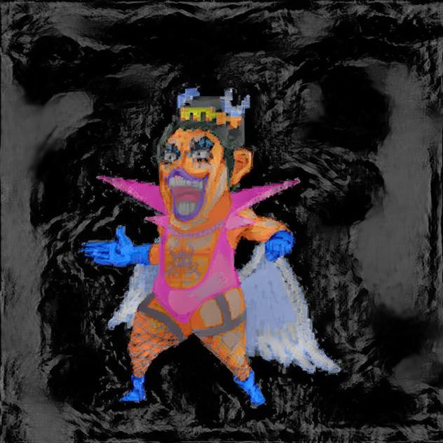 Giant muscular angel drag queen spreading rainbow peace and love through a conservative neighborhood, deviantart concept art
