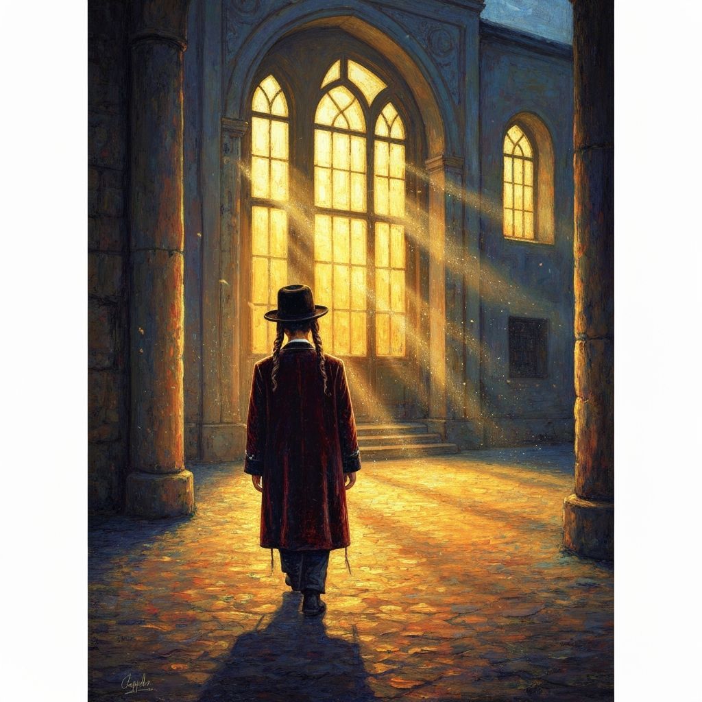 Hasidic Man Enters Beth Midrash for Torah Study