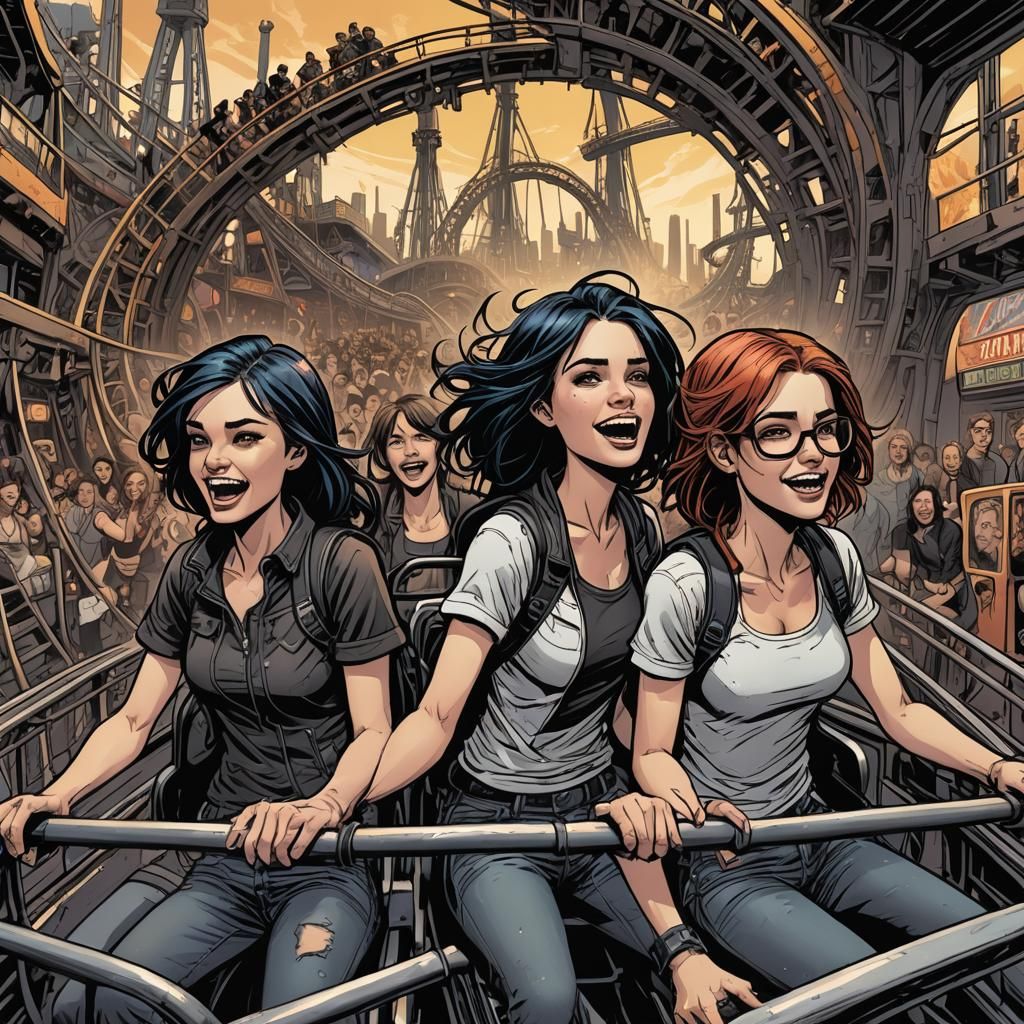 Emo teen girls on rollercoaster