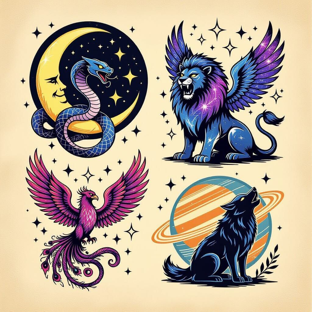 Celestial Beasts Tattoo Sheet  by @Joe