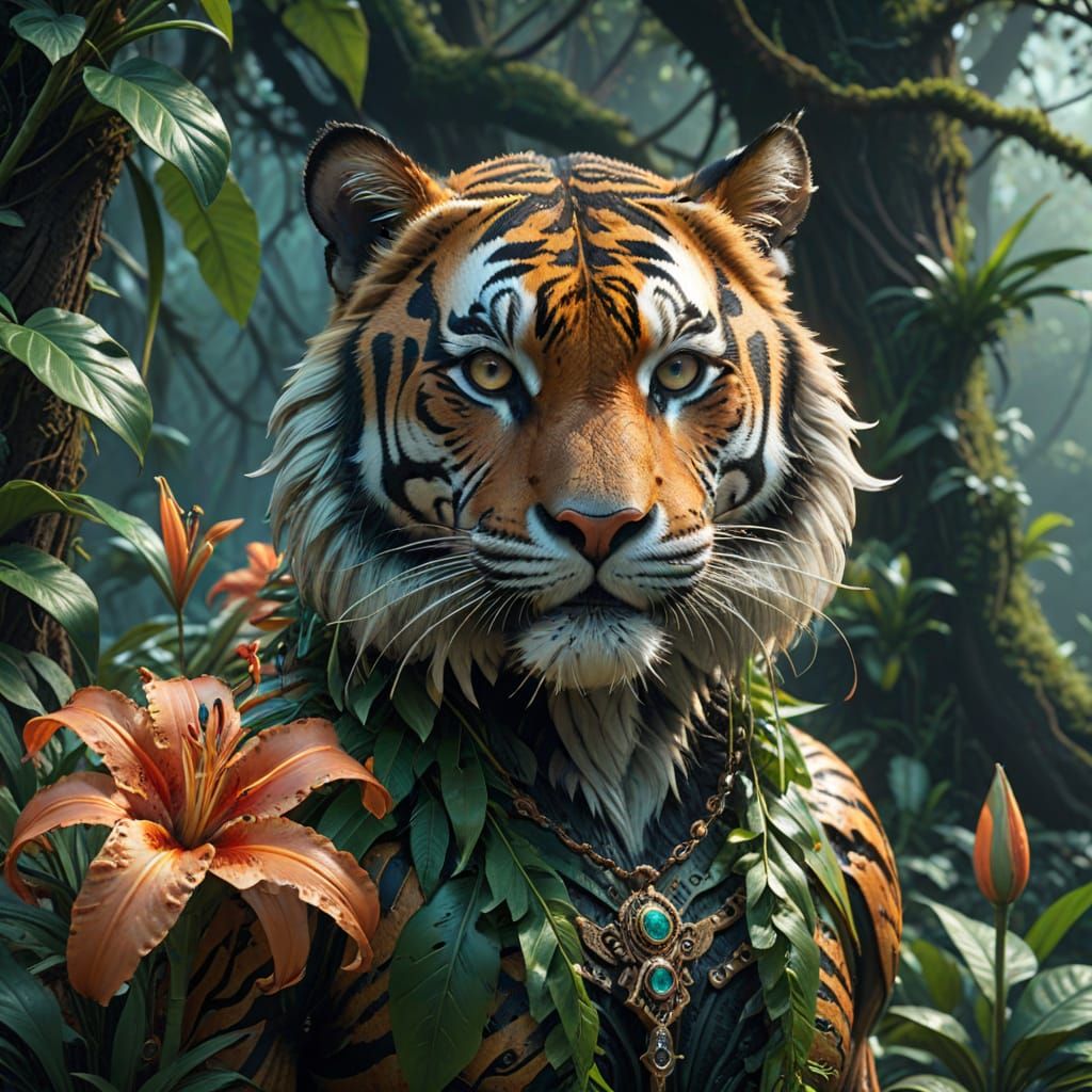 Surreal Tropical Lily Blooms in Enchanted Ambiance