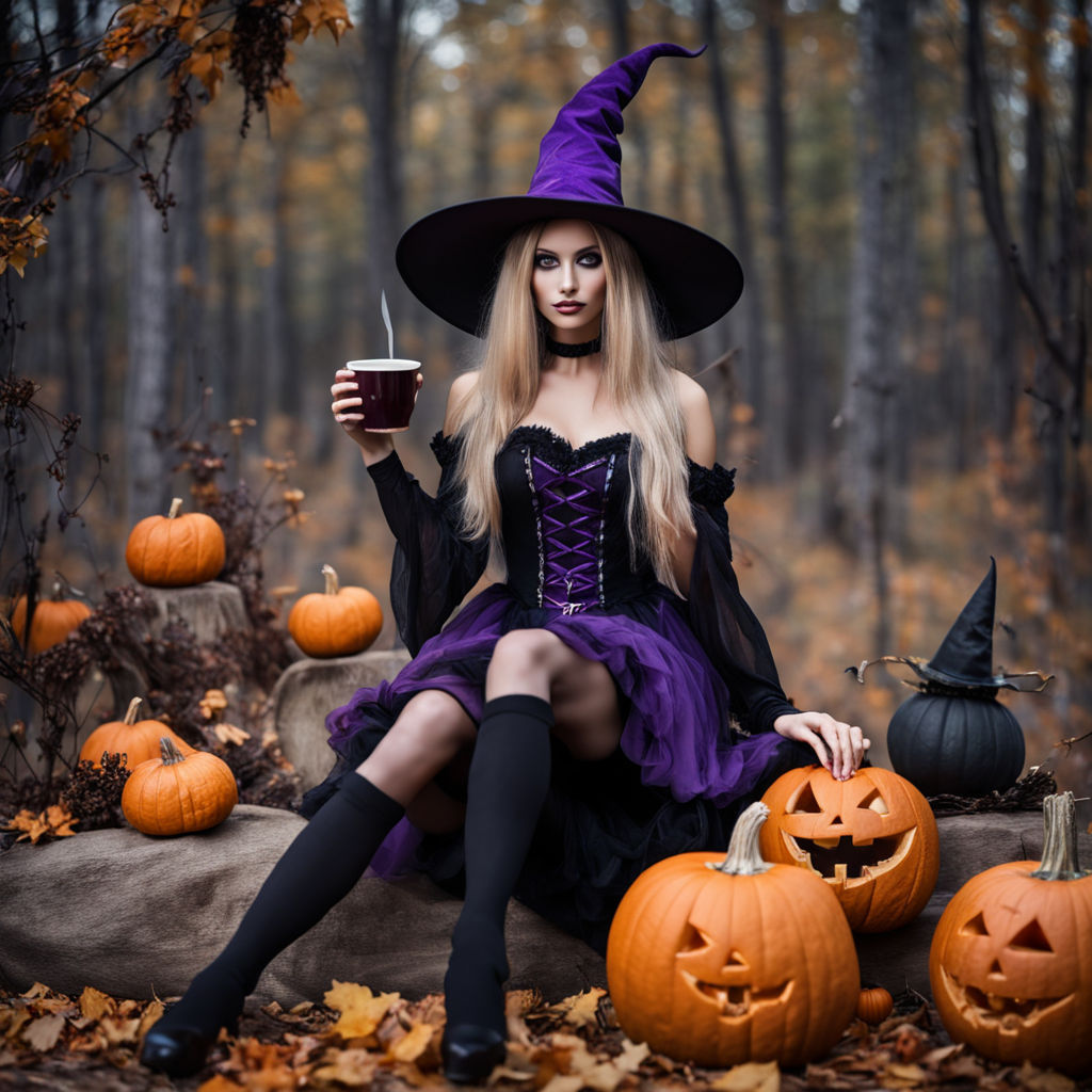 blonde witch enjoy her coffee