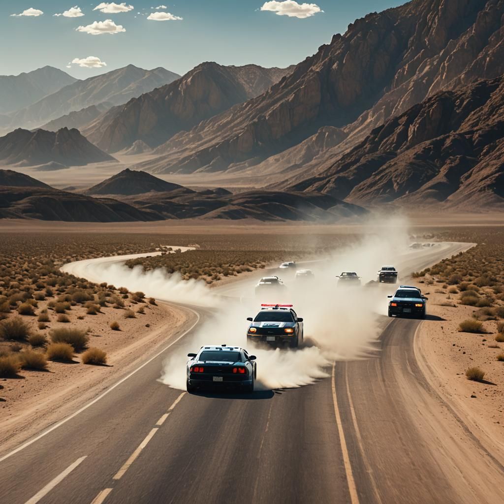 Adrenaline-Fueled Car Chase on Desert Highway