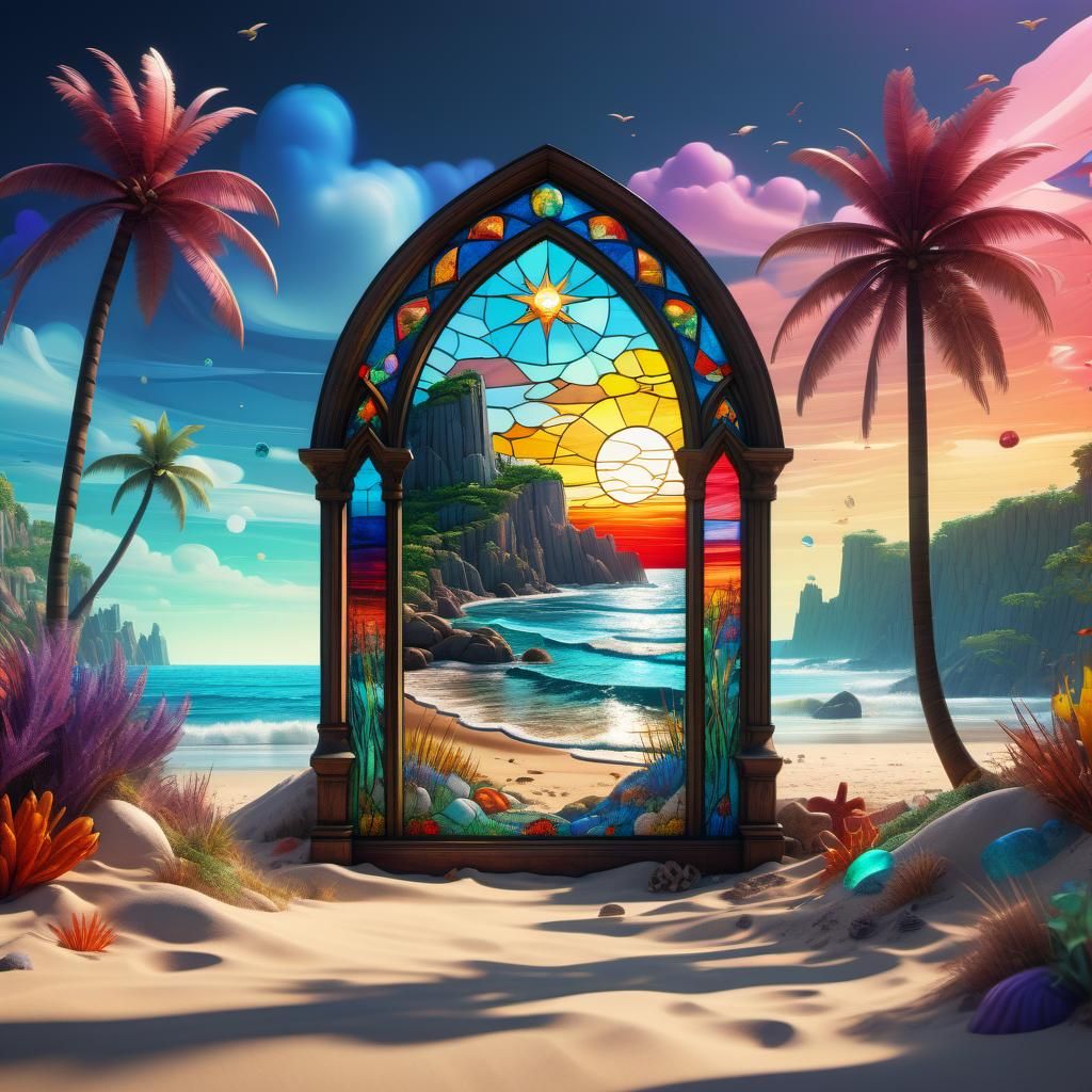 Beach with a Stained Glass Doorway