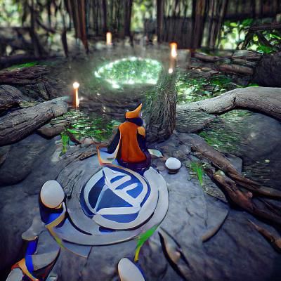 A mage casting a circle in a forest temple.