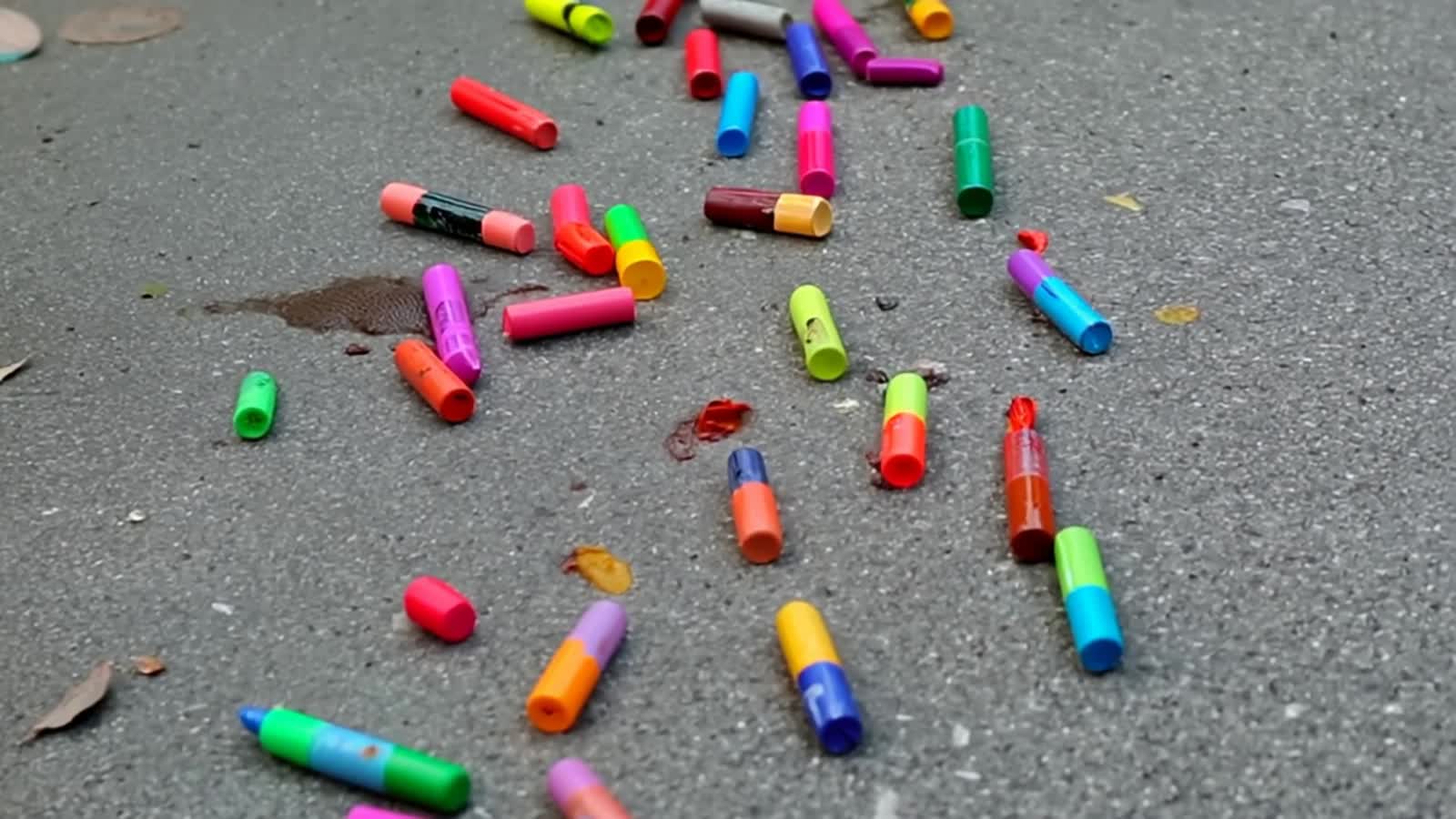 Crayons melting and dripping down a sidewalk