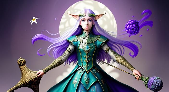 full length image, beautiful shapely female half elf, long w...