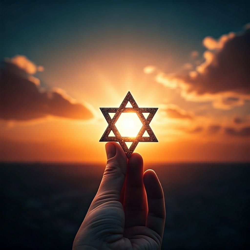 Hopeful Star of David in Ethereal Sunset
