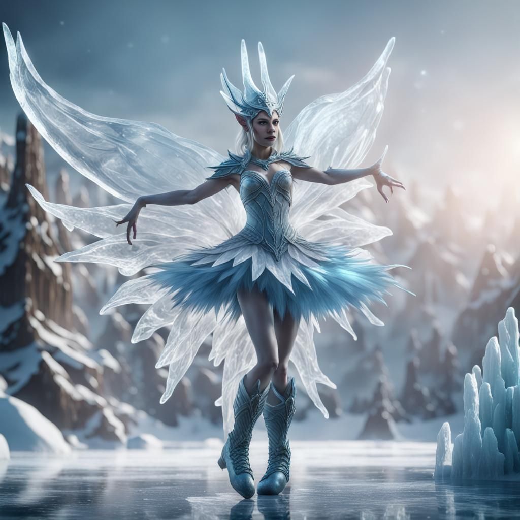 Imaginative scenes featuring fantastic mythical ice elf scul...