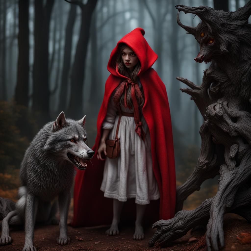 Little red riding hood as a werewolf, 64k resolution, a masterpiece ...