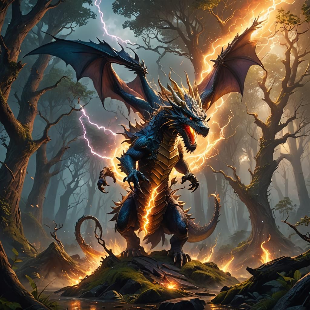Dragon and Wizard Battle in Mystical Forest