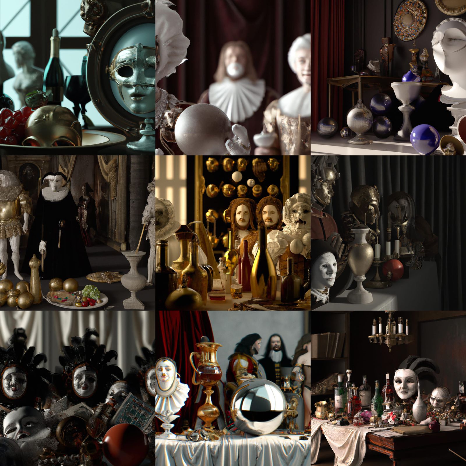 medieval masquerade ball Caravaggio Chiaroscuro baroque detailed