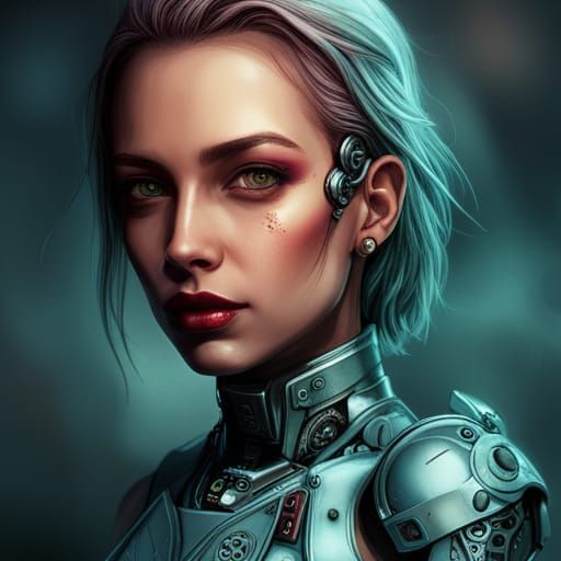 Sad Blonde Cyberwoman - AI Generated Artwork - NightCafe Creator