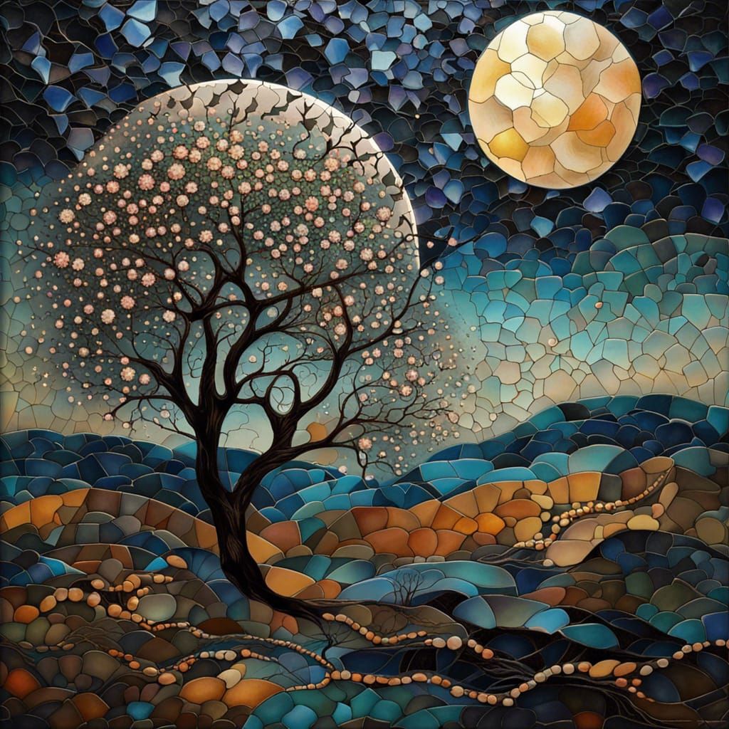 Abstract Geometric Blossom in Moon Glow