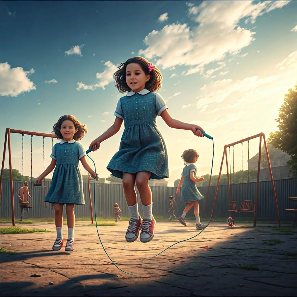 little girls play jump rope at recess