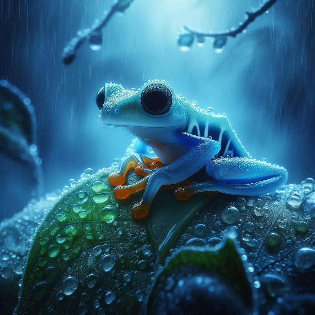 🐸💧🌫️🍃🔵🌙 blue glass frog