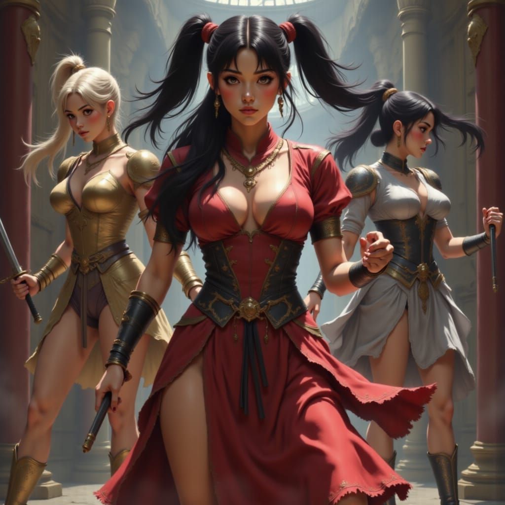 <lora:Dark-Angel:1.0> <lora:Anime Outfits:1.0>hyperrealistic martial arts girl