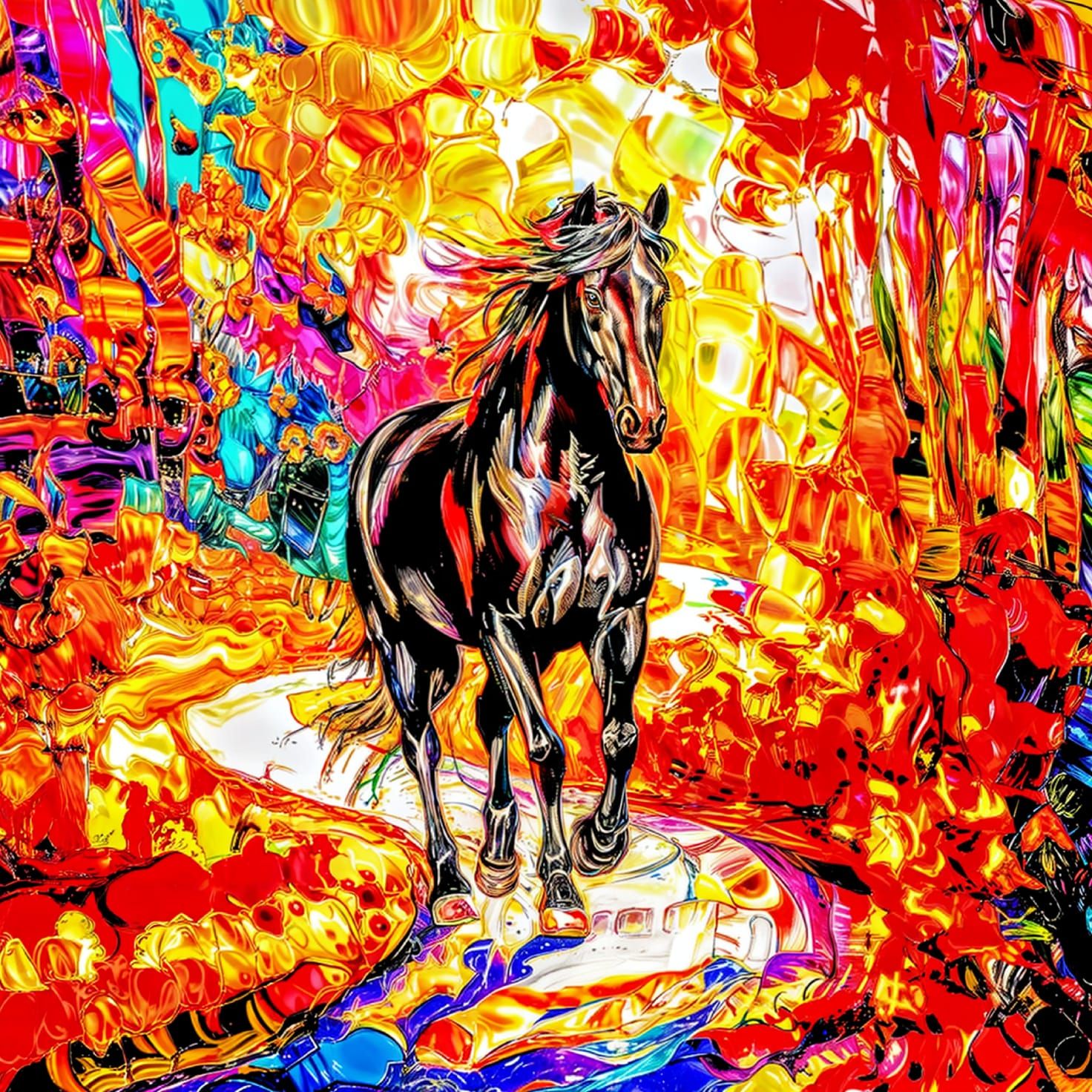 Because the World Needs Another Digital Painting of a Wild Horse Running Through a Colorful Forest