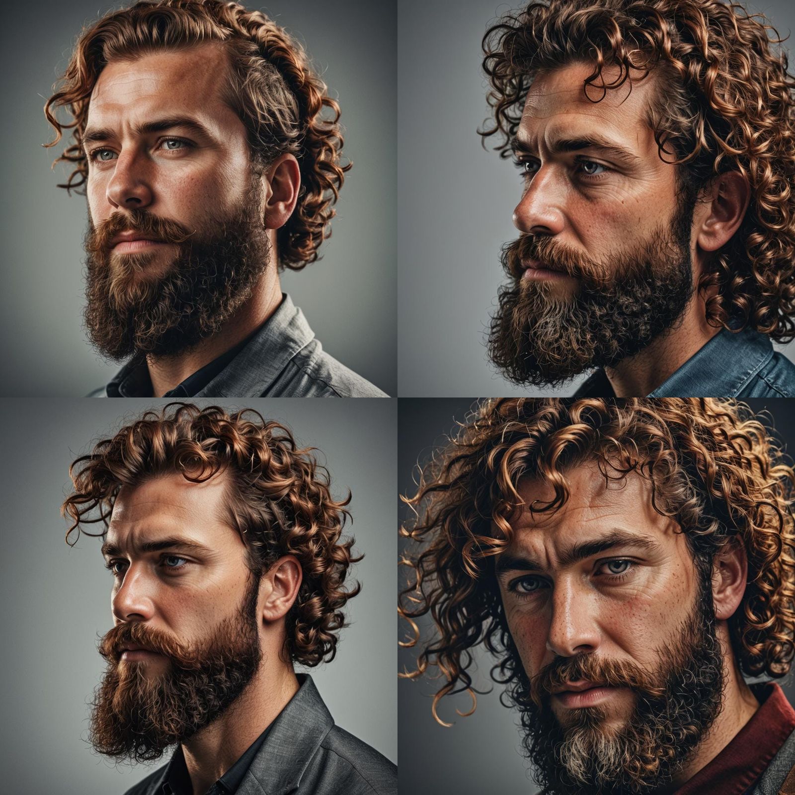 profile of bearded man with curly brown Close-up portrait, c...