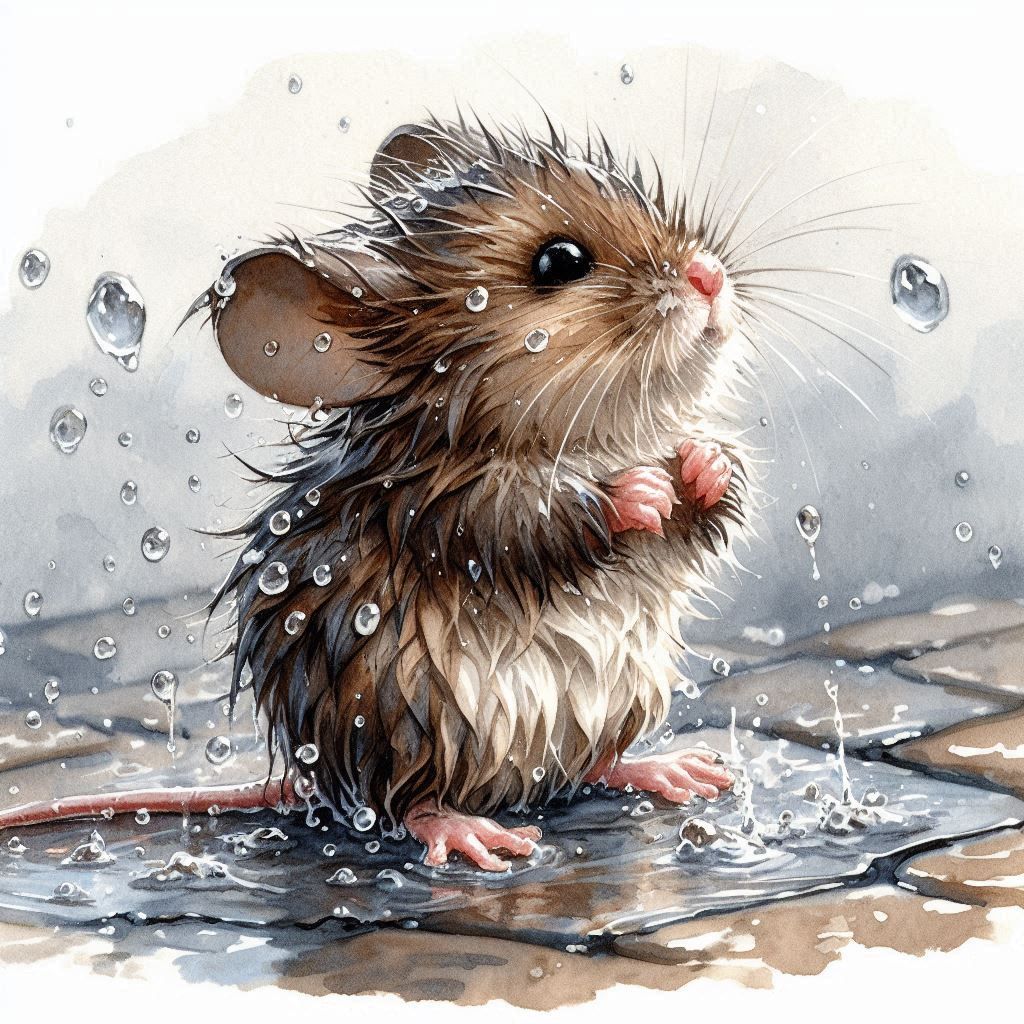 A tiny cute, adorable wet mouse