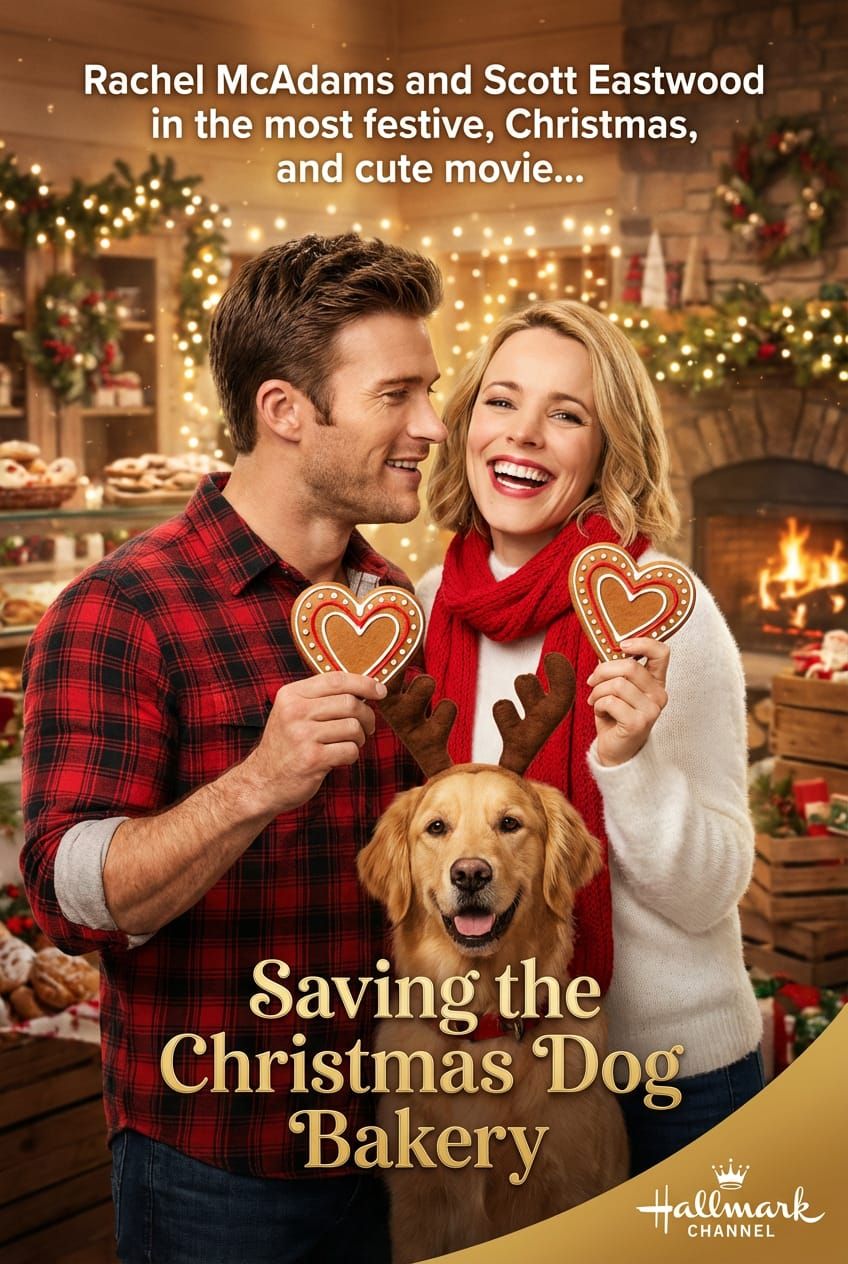 Cinematic movie poster for a Hallmark Channel Christmas roma...