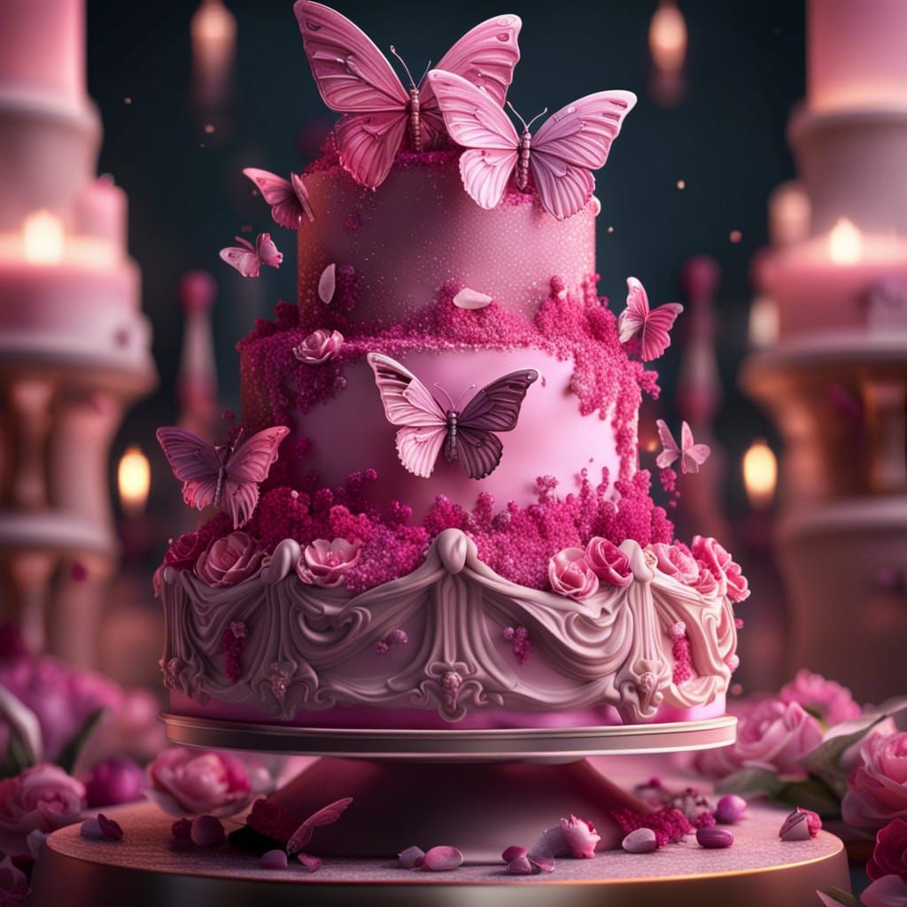 pink butterfly wedding Cake  by @ILOVEMYCHAINS