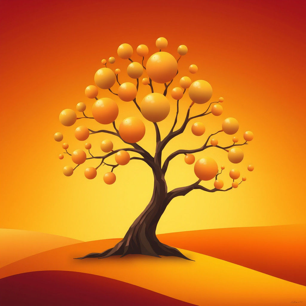 Whimsical Tree in Autumnal Landscape, Digital Art