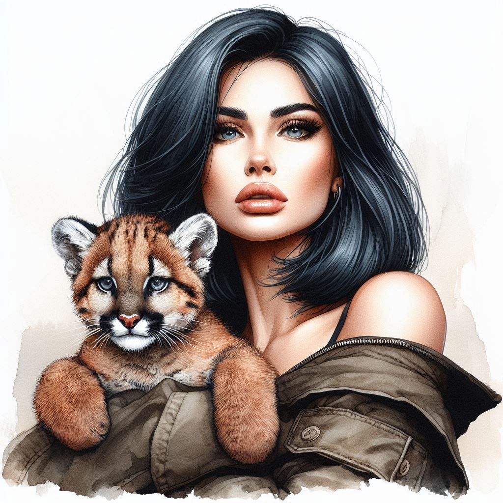 Beautiful Woman Holding A Cougar