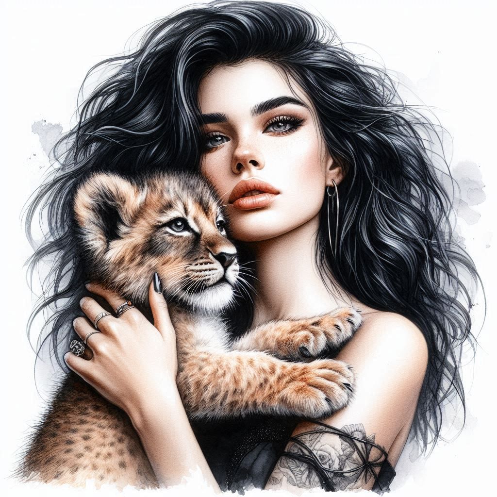 Beautiful Woman Holding A Cougar