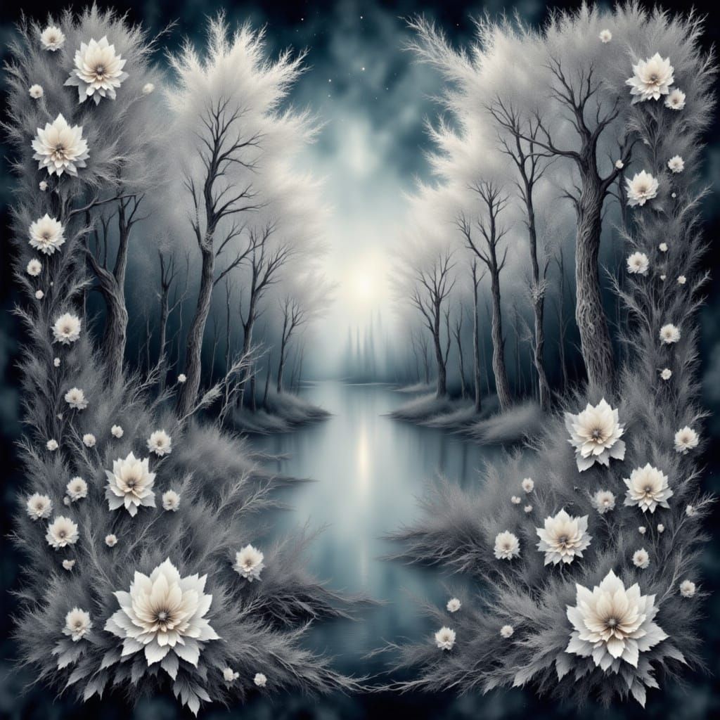 <lora:Dreamy Intensity:1.0> Ethereal watercolor alcohol ink Renaissance oil painting fantasy landscape, trees and lake, dark sky, hazy misty...