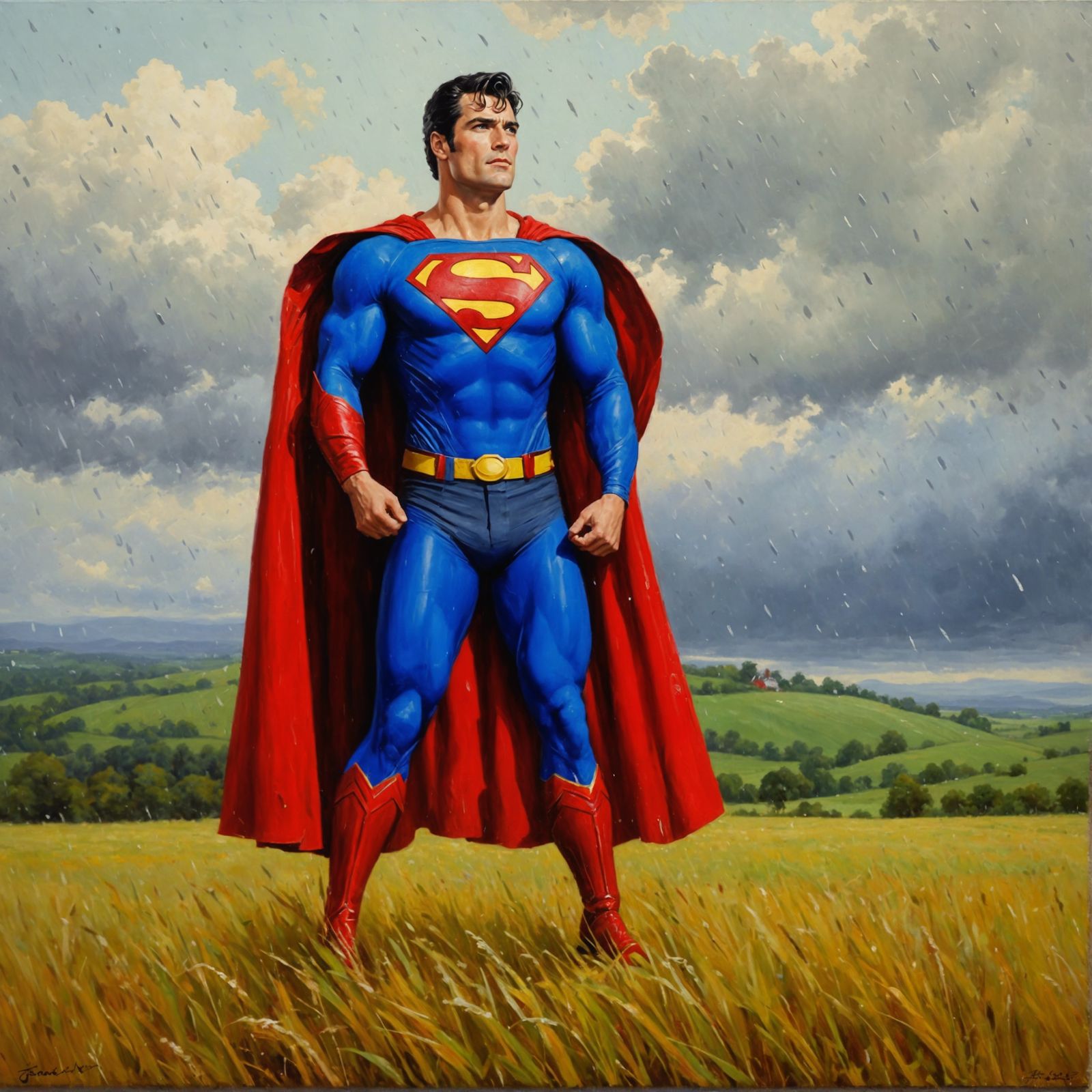 My second-ever NC post upscaled: “Superman singing in a rain...