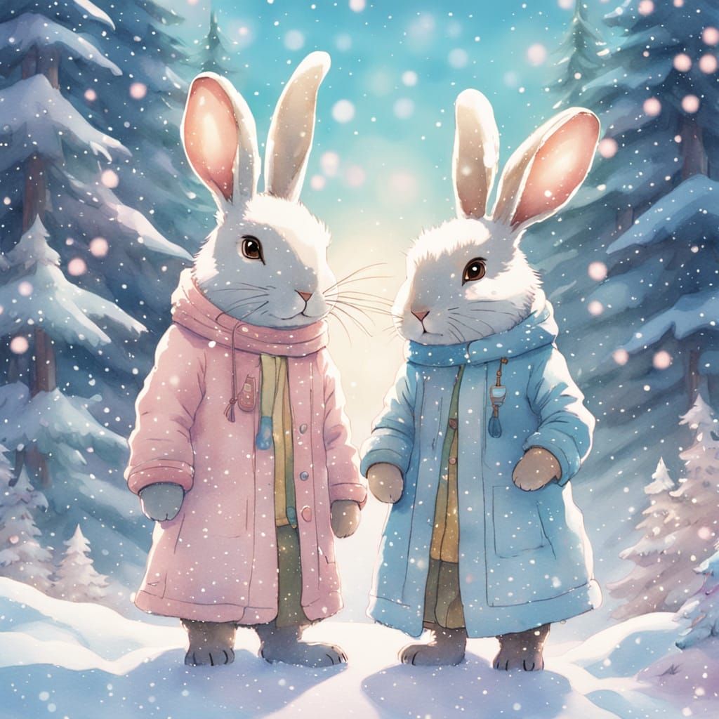 Giant Rabbits in Winter Wonderland: Studio Ghibli Style