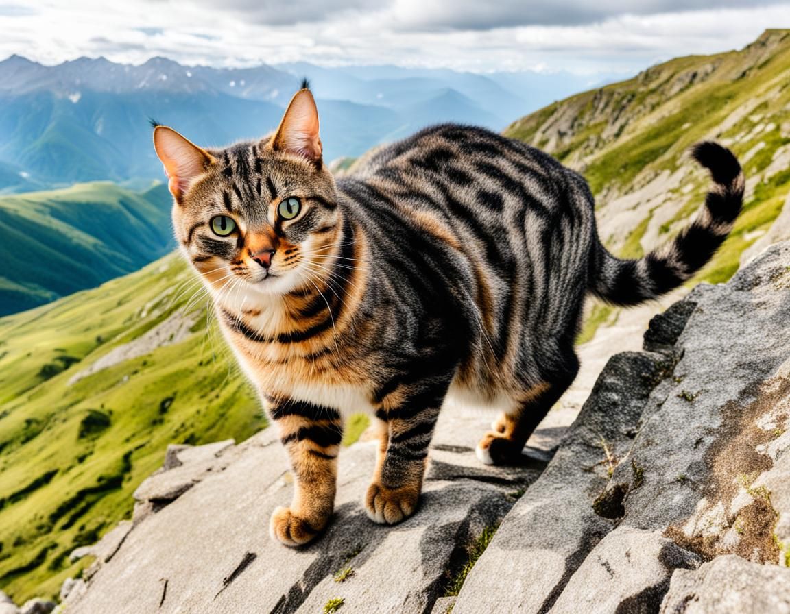 Tabby Cat climbing a mountain AI Generated Artwork NightCafe Creator