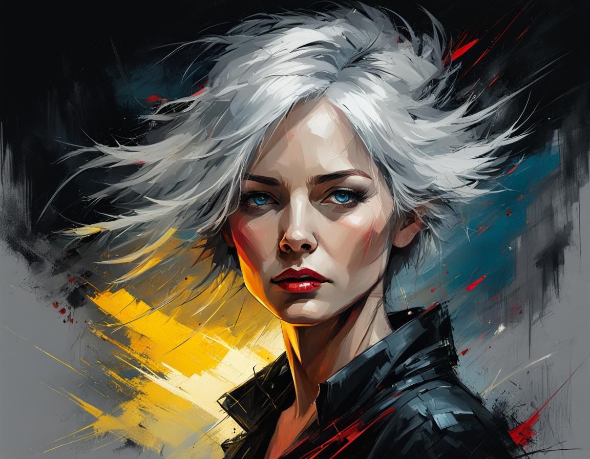 Beautiful grey haired woman, blue eyes
