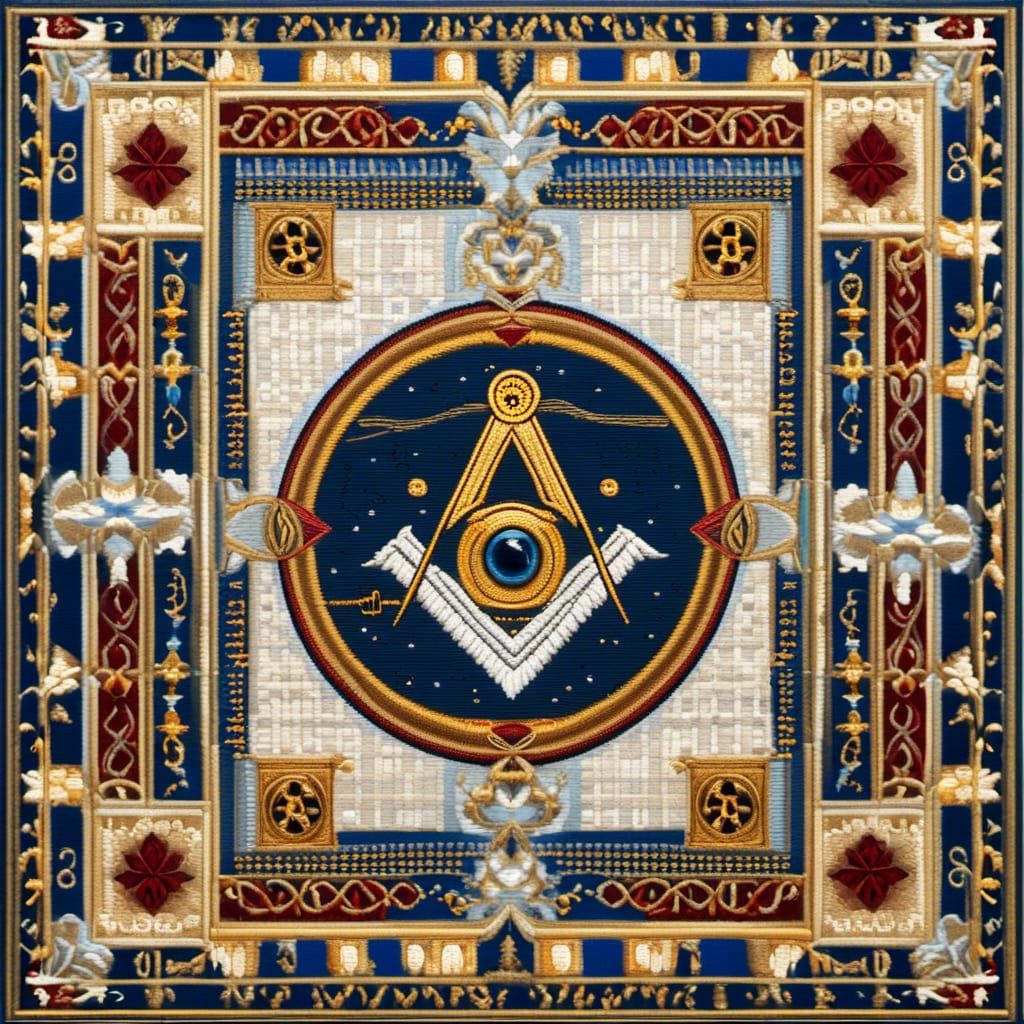 Masonic Square and Compass Cross-Stitch in Detailed Painting...