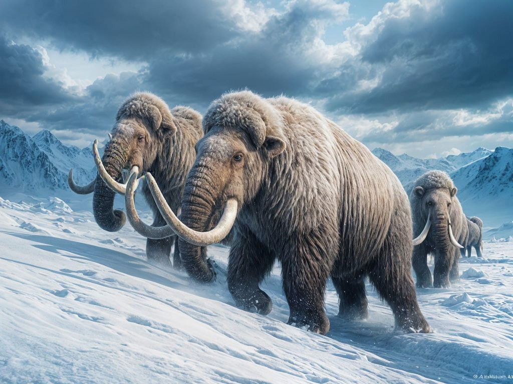 Massive woolly mammoths walking in sub-zero temperatures in the Siberian icy landscape  by @Trish2