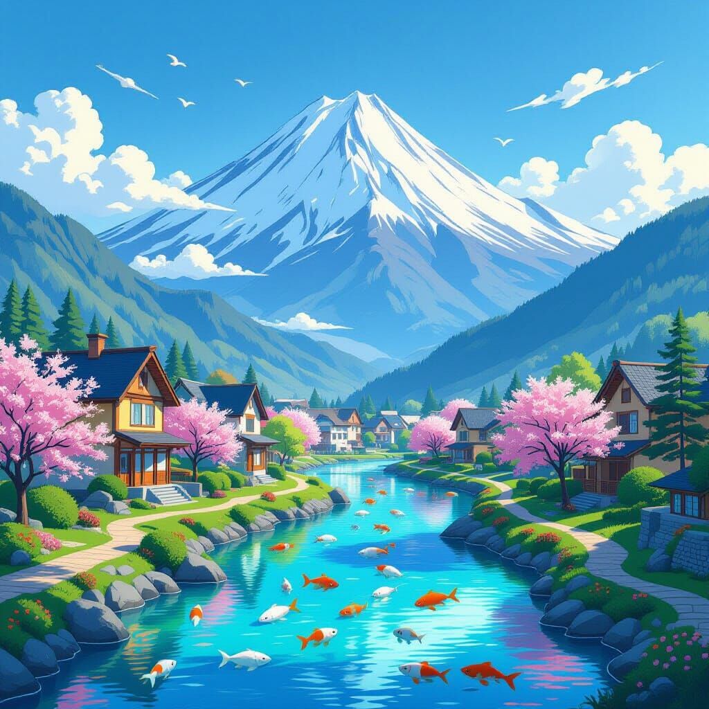 Picturesque Mountain Village Inspired by Studio Ghibli