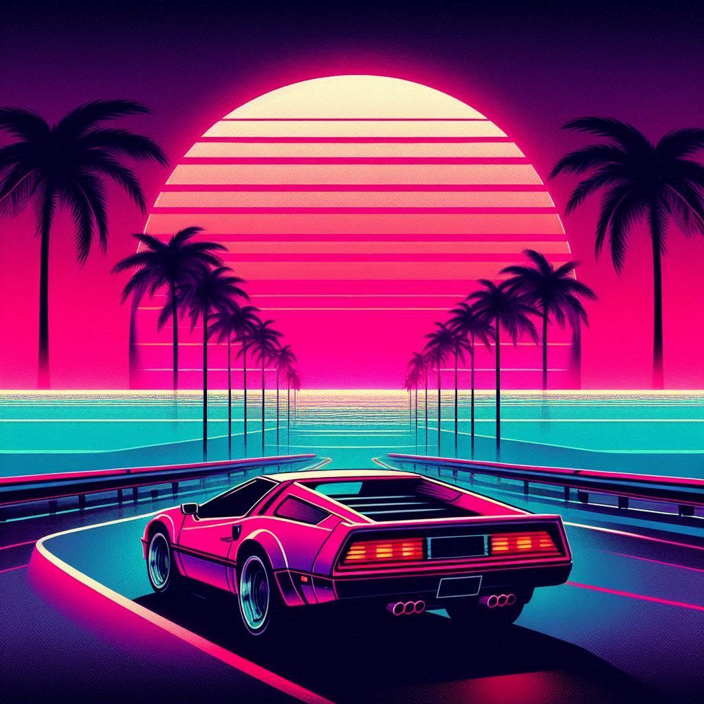 80s Style Art, Magenta and Turquoise