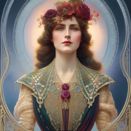 Edwardian Woman , intricate design head portrait, dramatic l...