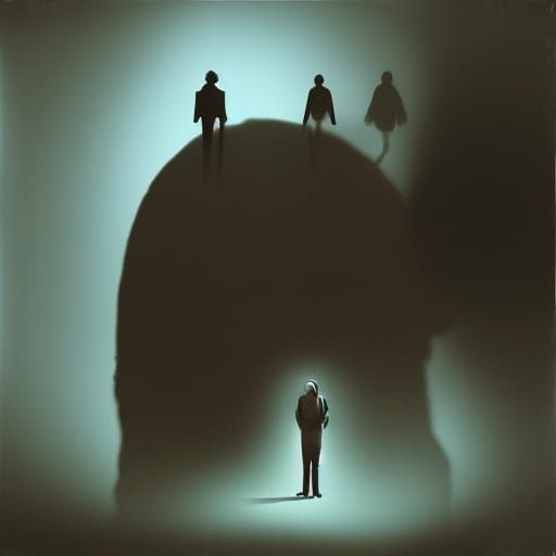 Depths of sorrow surrounded by shadow people