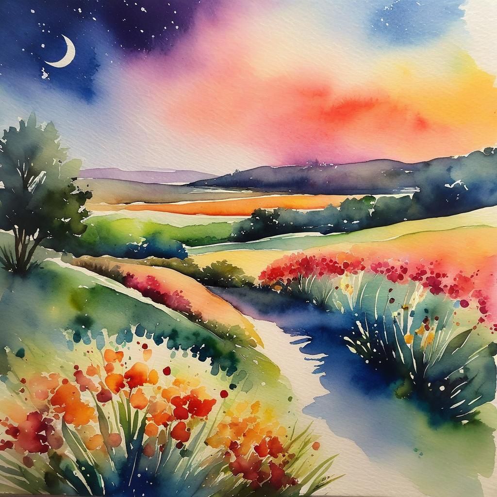 Vibrant Watercolor Painting with Intricate Details