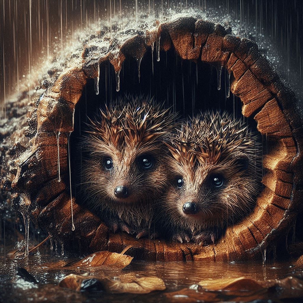 Hedgehogs in the rain 2