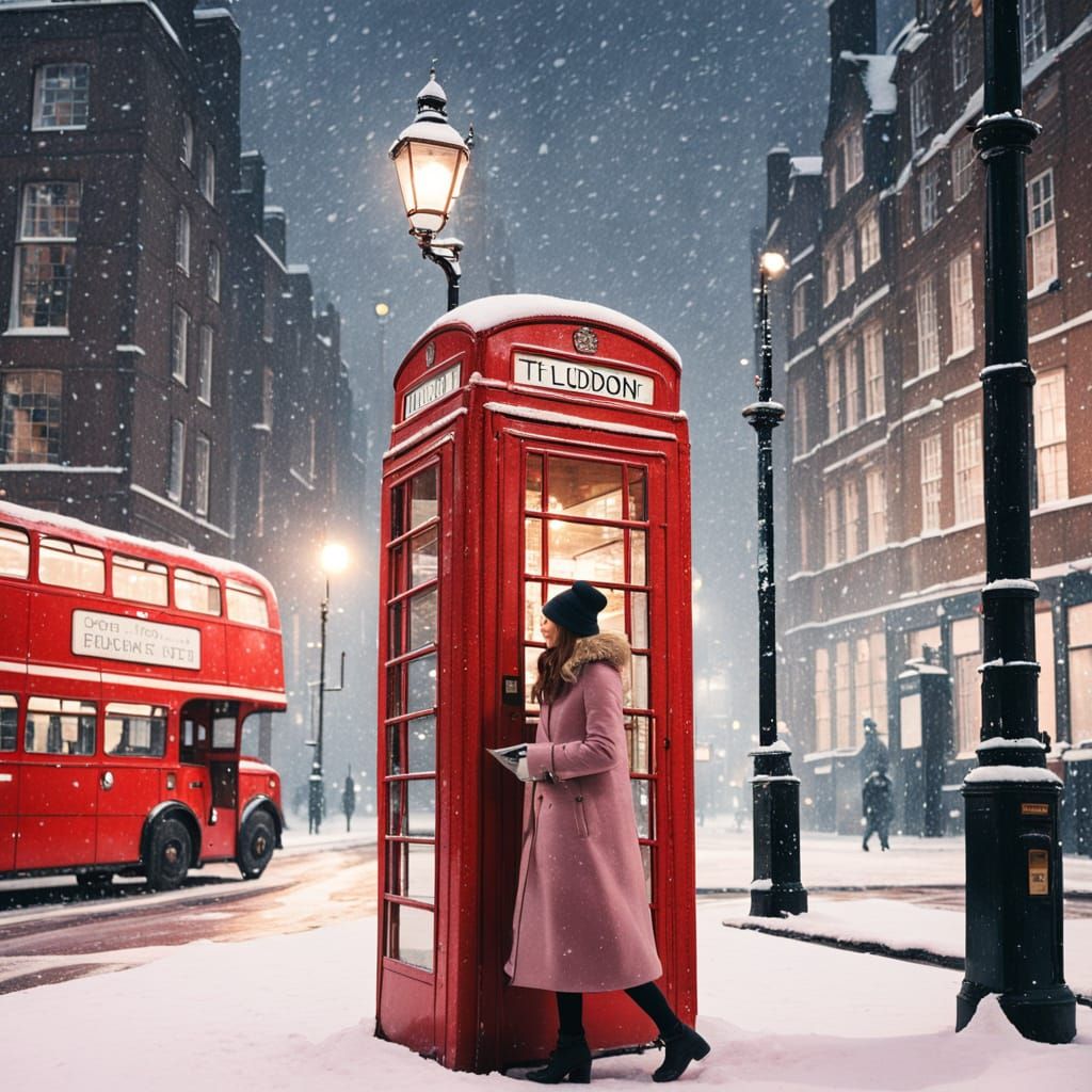 Woman in Pink Outfit Near London Phone Booth