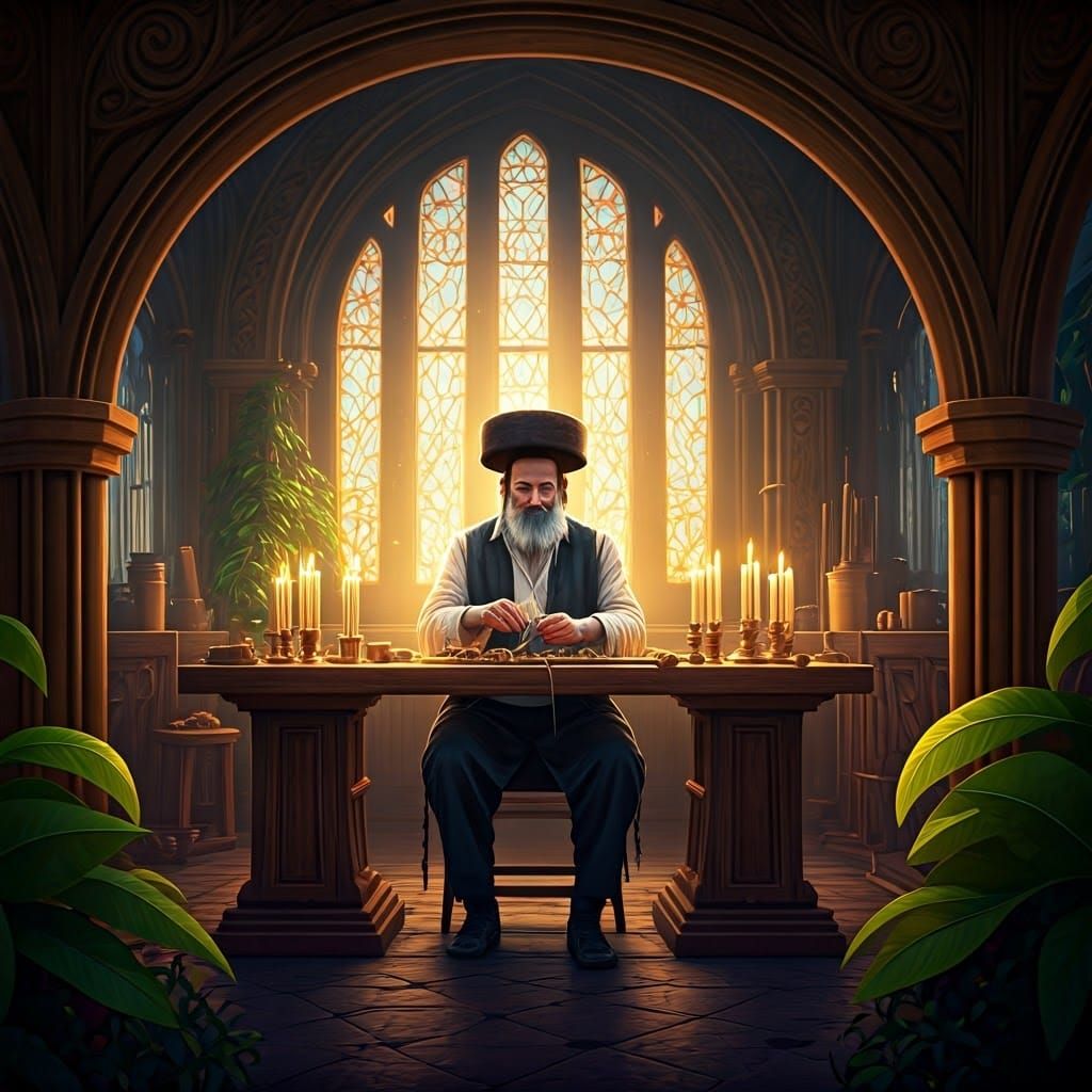 Mystical Shabbat Candlemaker in Whimsical Workshop