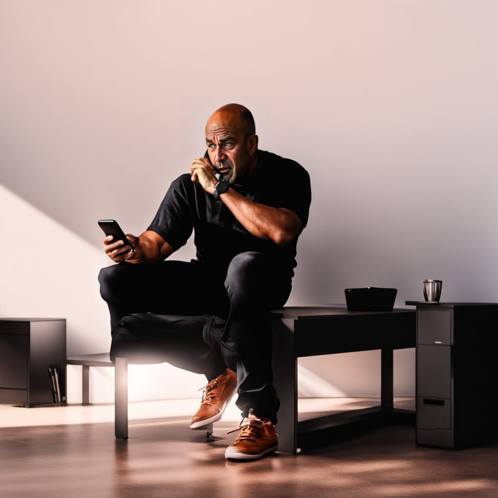 A man talking on a cell phone, HDR, beautifully shot, hyperrealistic, sharp focus, 64 megapixels, perfect composition, high contrast