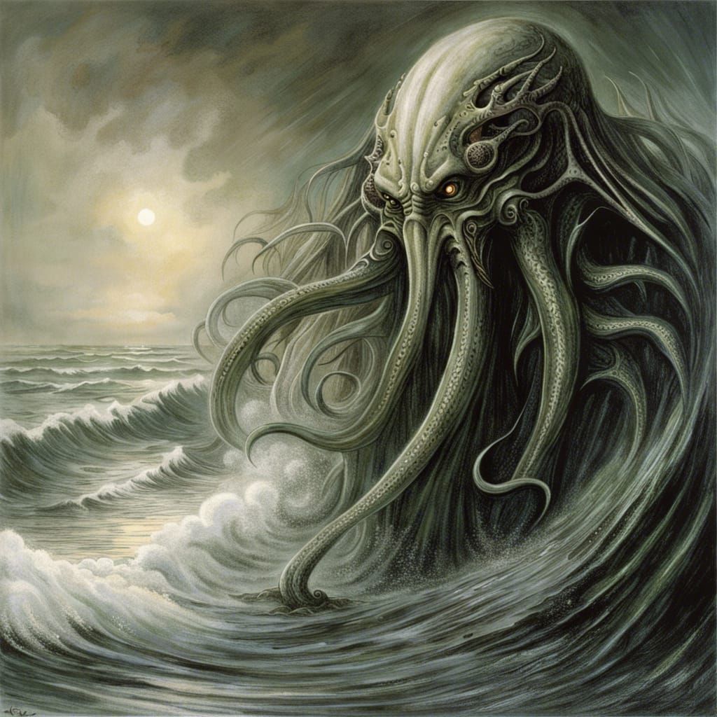 Cthulhu getting out of ocean - AI Generated Artwork - NightCafe Creator