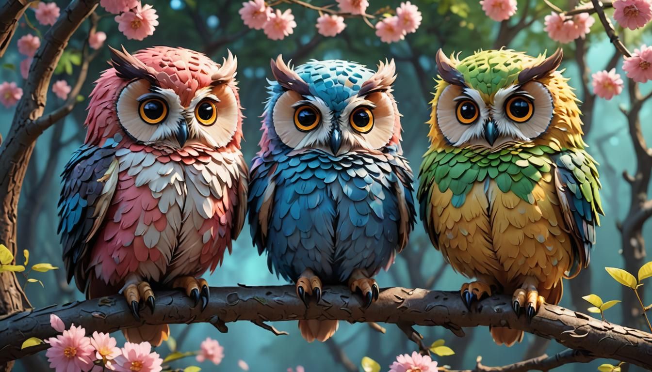 Trio of Fantasy Owls