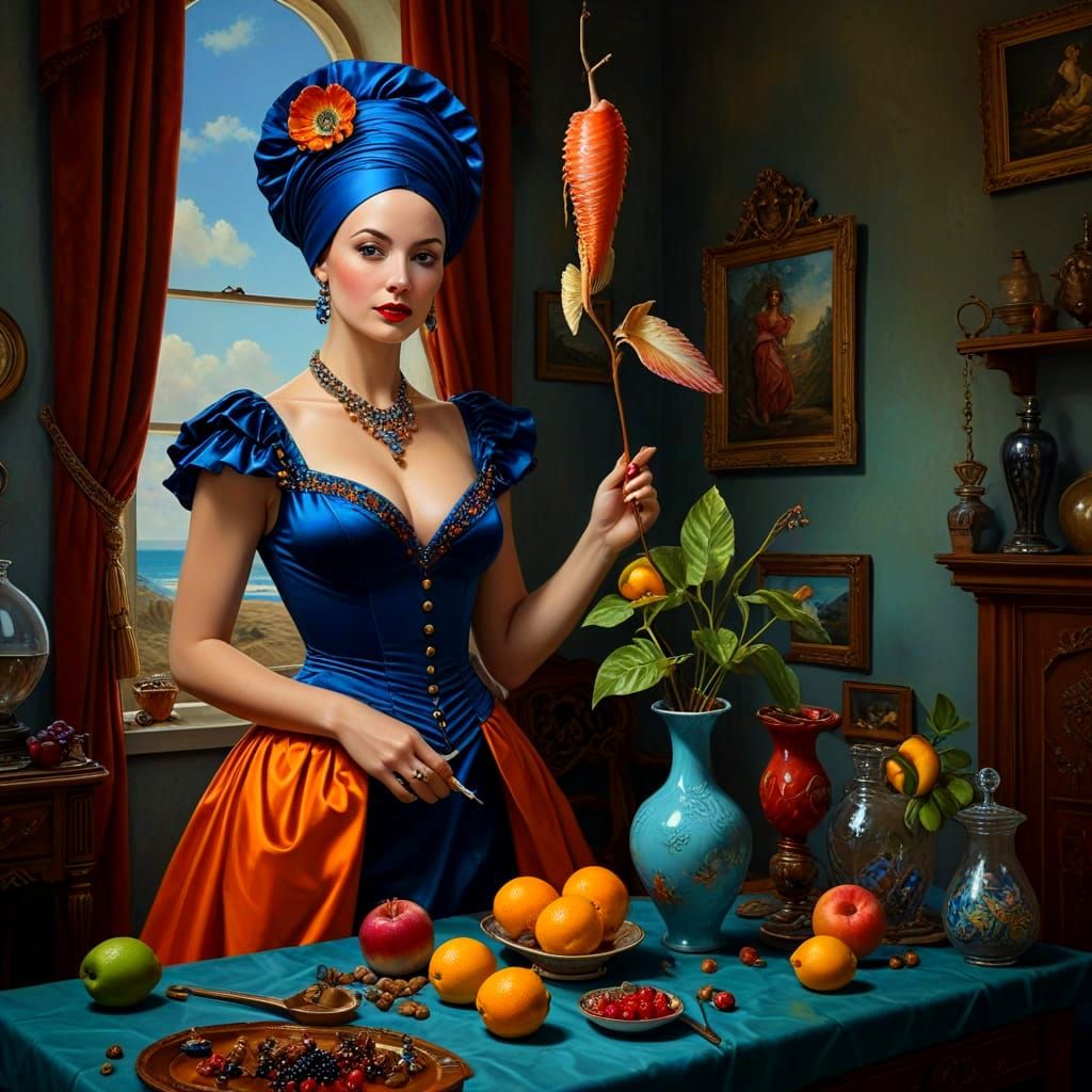 Surreal Portrait of Happy Lady in Vibrant Scene