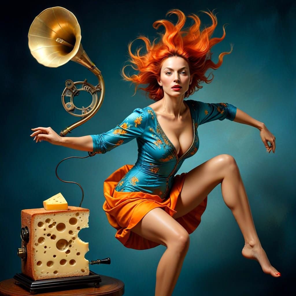 Dynamic Portrait of a Woman in Surreal Setting